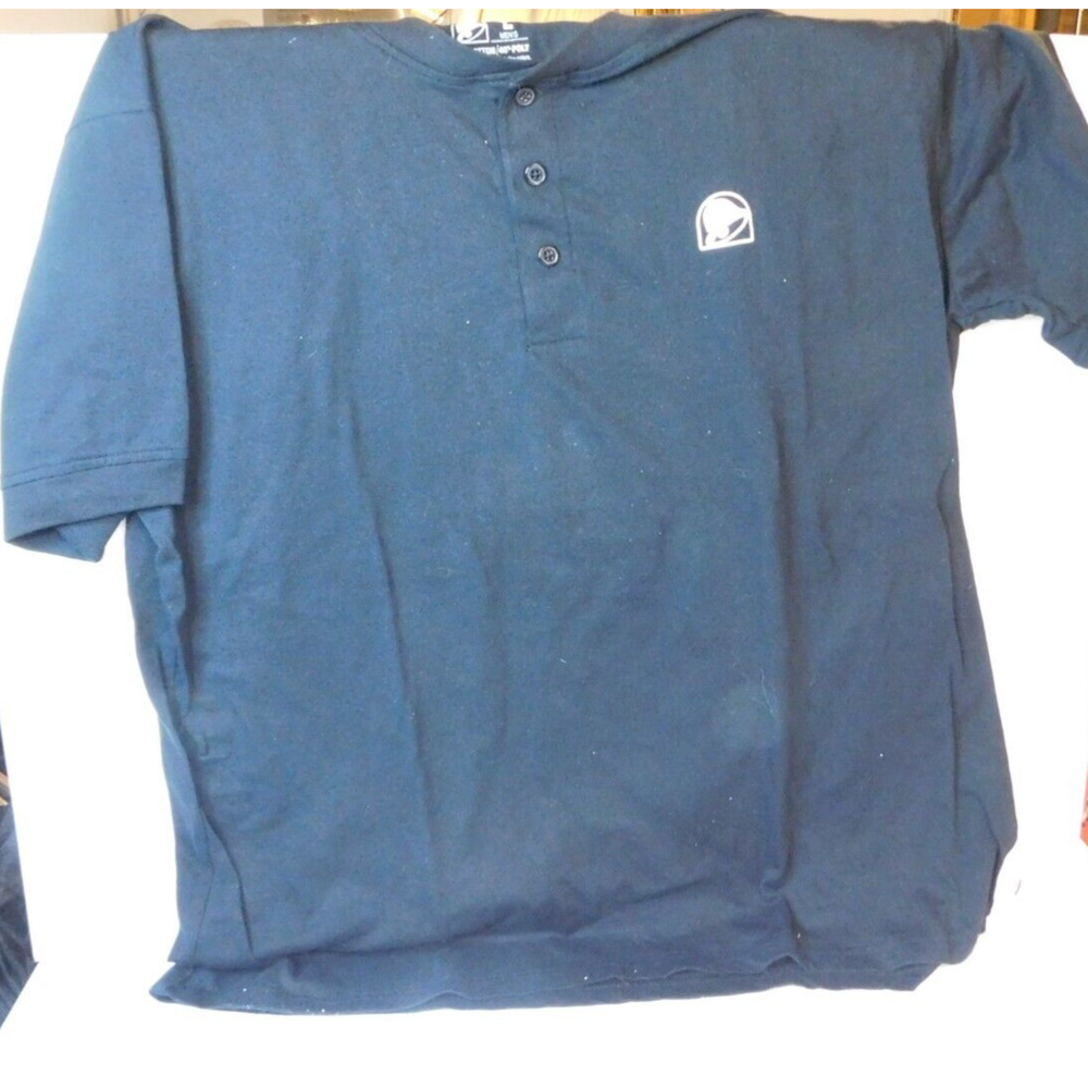 Taco Bell Shirt Mens Large Black Short Sleeve Henley Uniform Employee Bell Logo